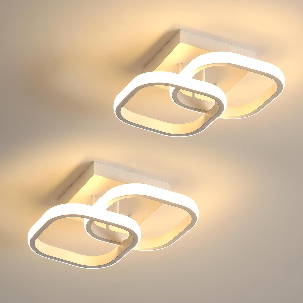 Moderne LED Plafondlamp, 2 Stuks 22W 2475LM Aluminium Plafondlamp voor Slaapkamer, Warm Wit 3000K voor Woonkamer, Gang, Keuken