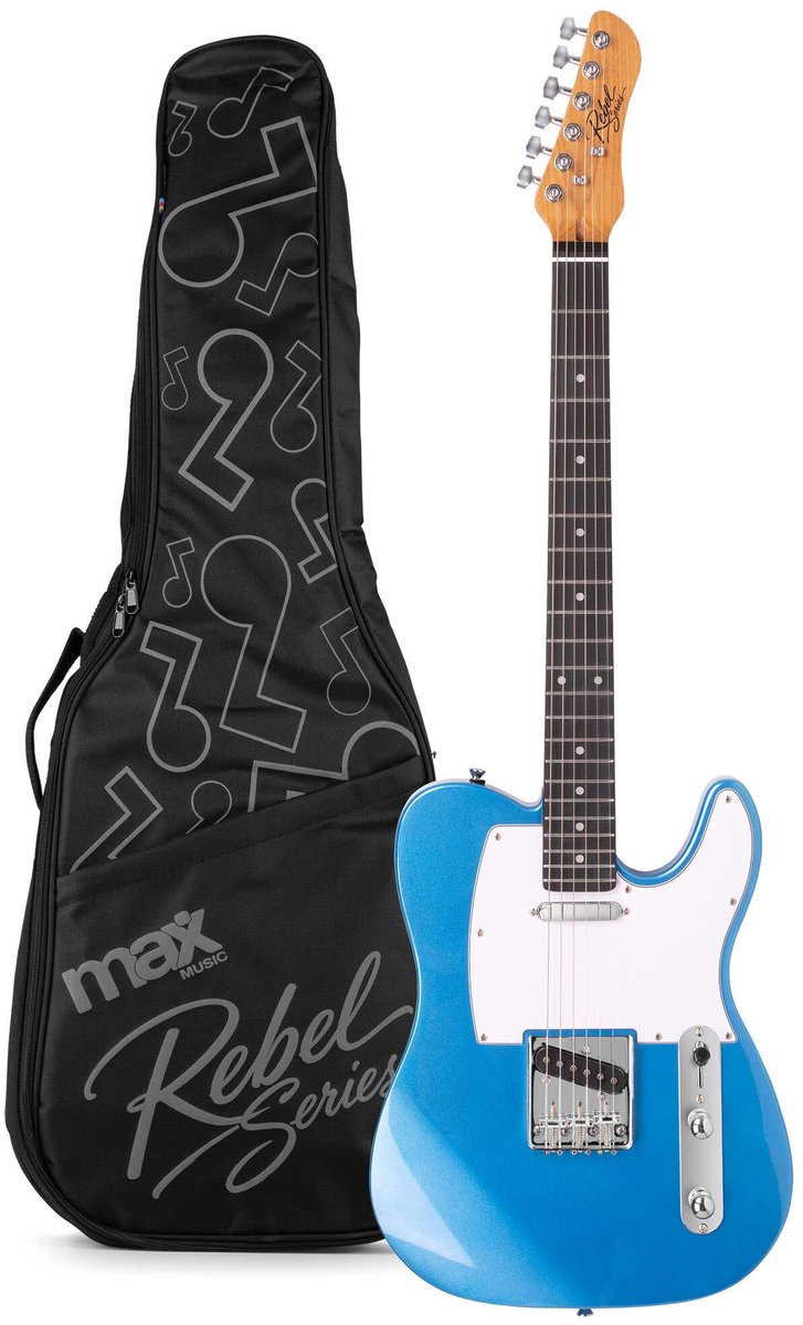 Elektrische gitaar - MAX Rebel TE - Met online muziekcursus - Roasted maple hals met 22 frets - Incl. gitaartas - Metallic Blue