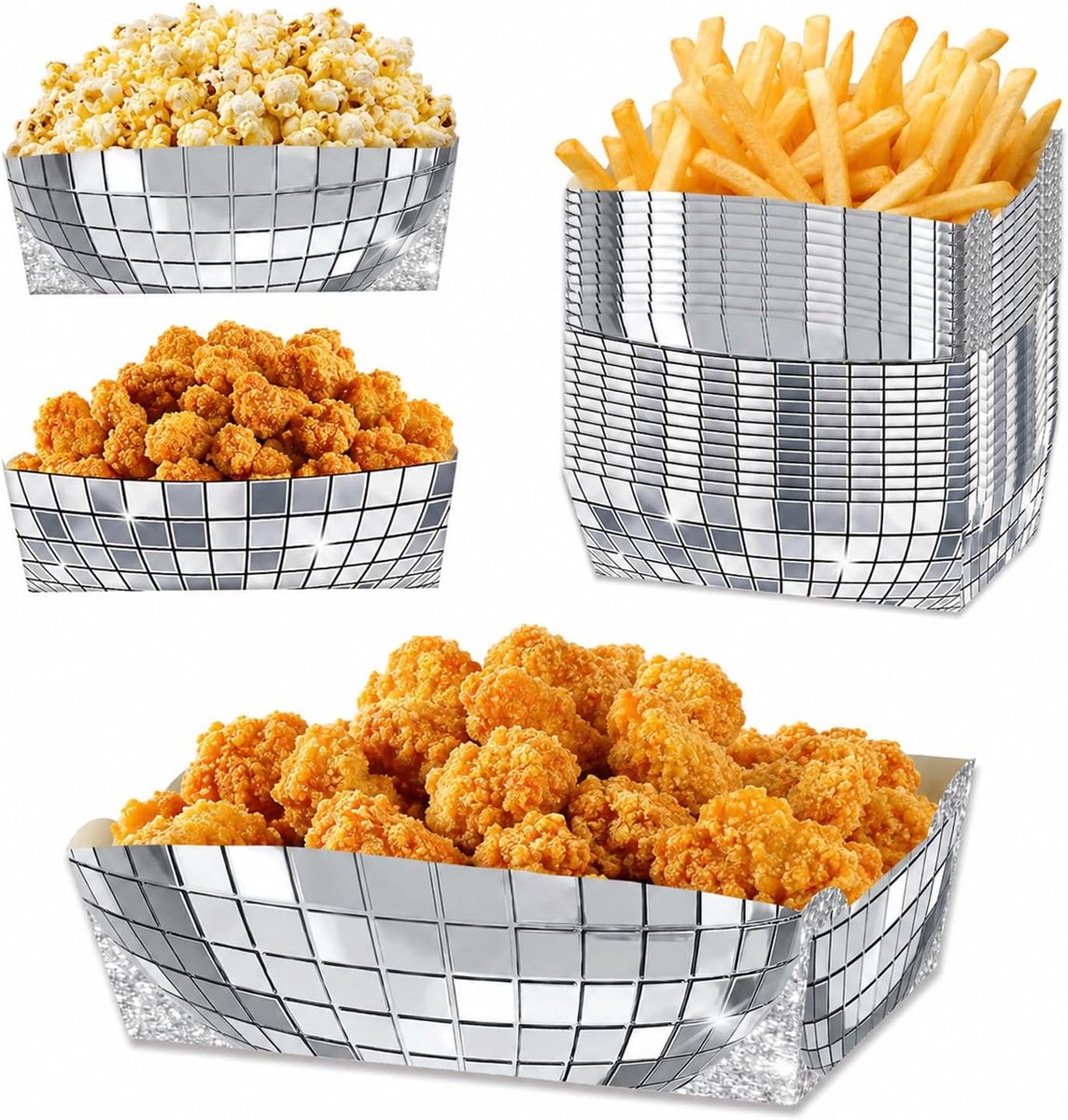 24 Discopatatfrietbakjes, Popcorn Papieren Bakjes Set, Partypatatfrietbakjes van Milieuvriendelijk Papier voor Discopartijen, Kinderverjaardagen en Snackbakjes Part