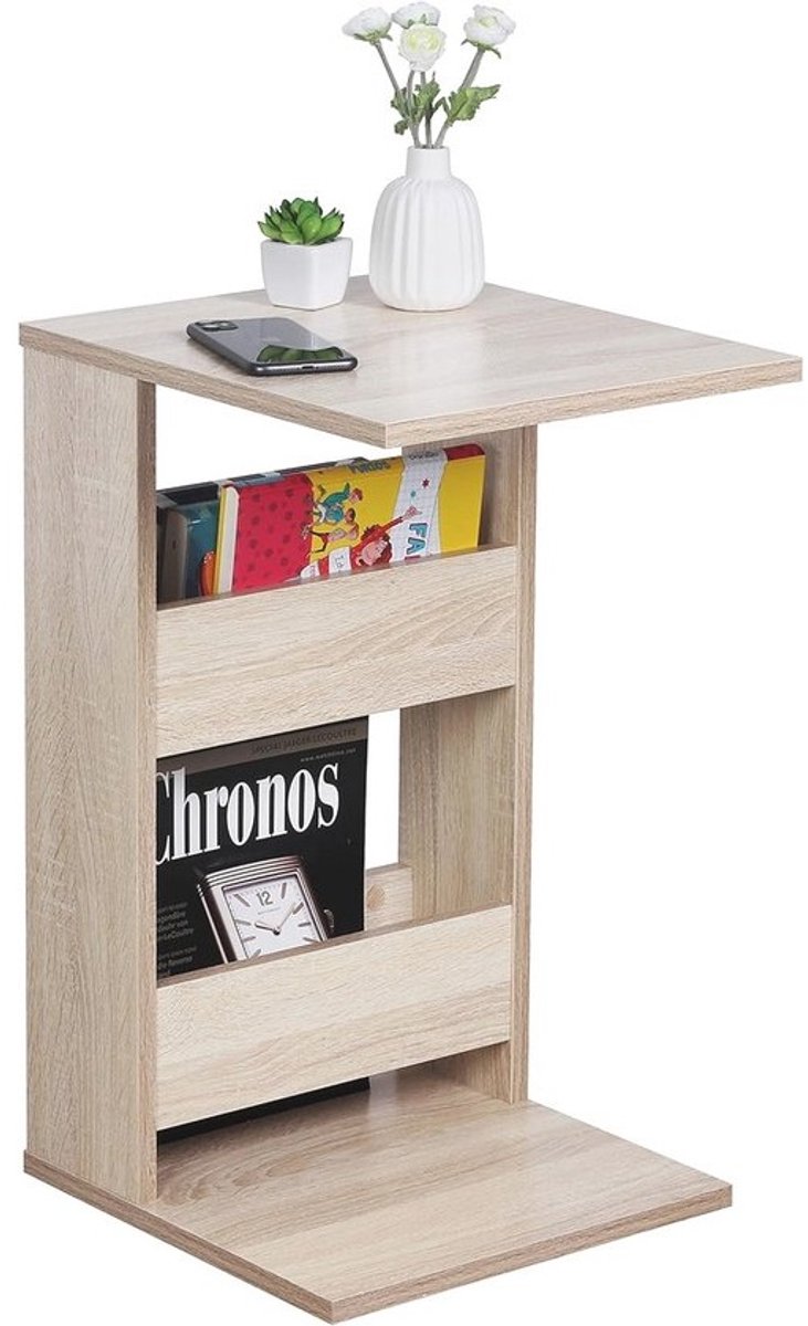 Kleine C-vormige bijzettafel 35 x 60 x 40 cm in eiken Sonoma bruin