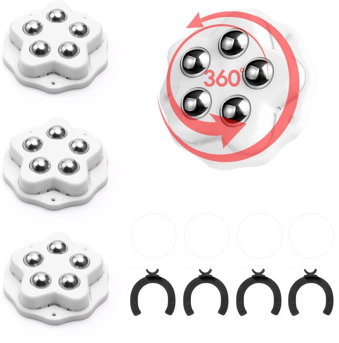 Set van 4 360° draaibare meubelwielen met rem, zelfklevend en zonder spijkers, ideaal voor meubels en opbergdozen
