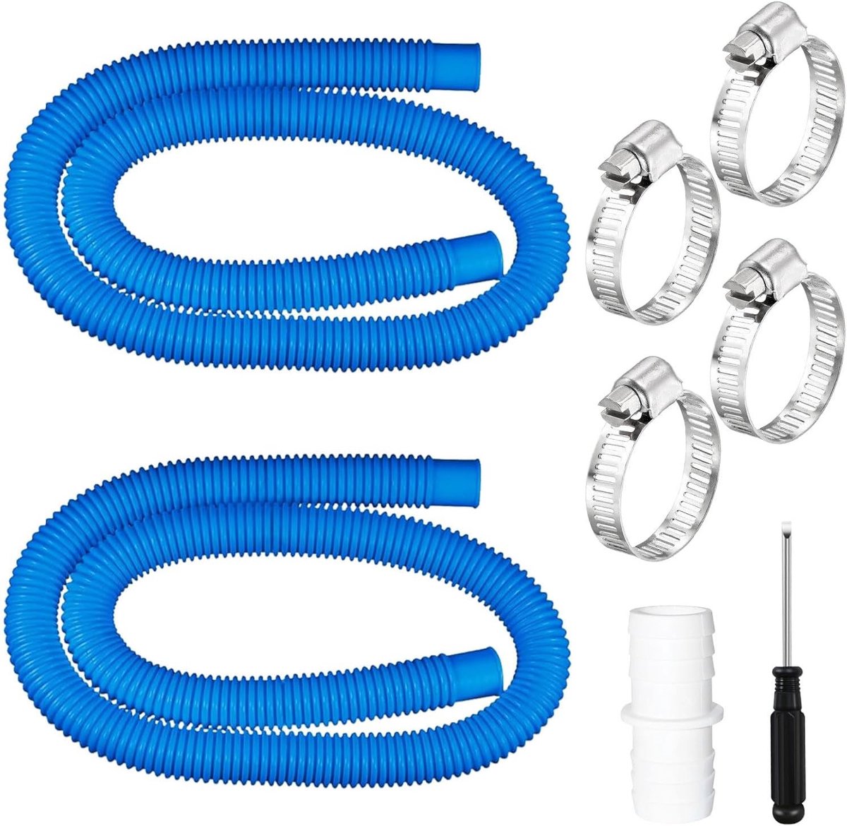 Versterk je zwembadervaring met 32 mm zwembadslang, 150 cm, inclusief 4 metalen klemmen voor filterpomp en irrigatie