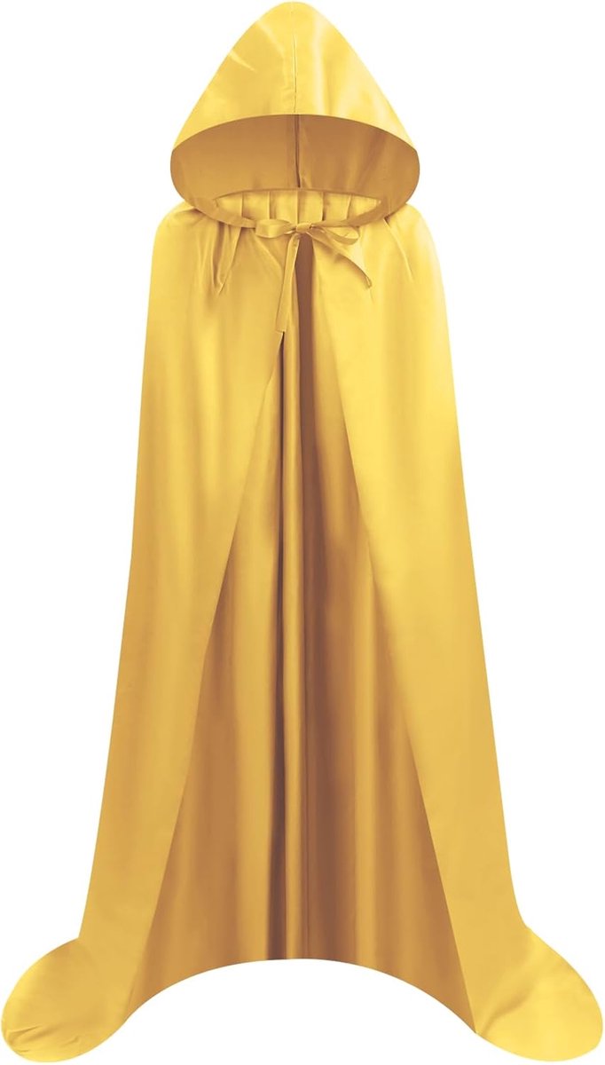 Lange Satijn Cape met Capuchon Unisex Volwassen Kostuum Mantel Magere Hein Vampier Halloween Carnaval Geel XL