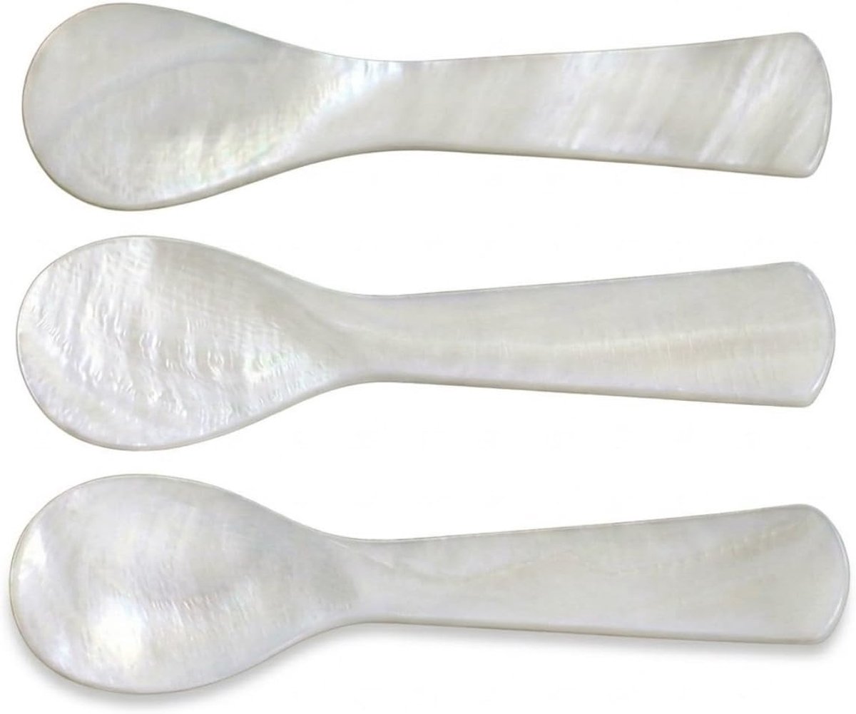 2 stuks parelmoerlepels, natuurlijke schelp, kaviaarlepel, handgemaakt, smaakneutraal, voor ijs, specerijen, eieren, elegant bestek voor restaurant en thuis