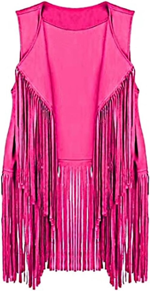 Damesvest met franjes, mouwloos vest jaren 70, vintage, hippiejas, lang vest met kwastjes, vest met franjes, hippievest, damesvest, hippie-kostuum, maat S