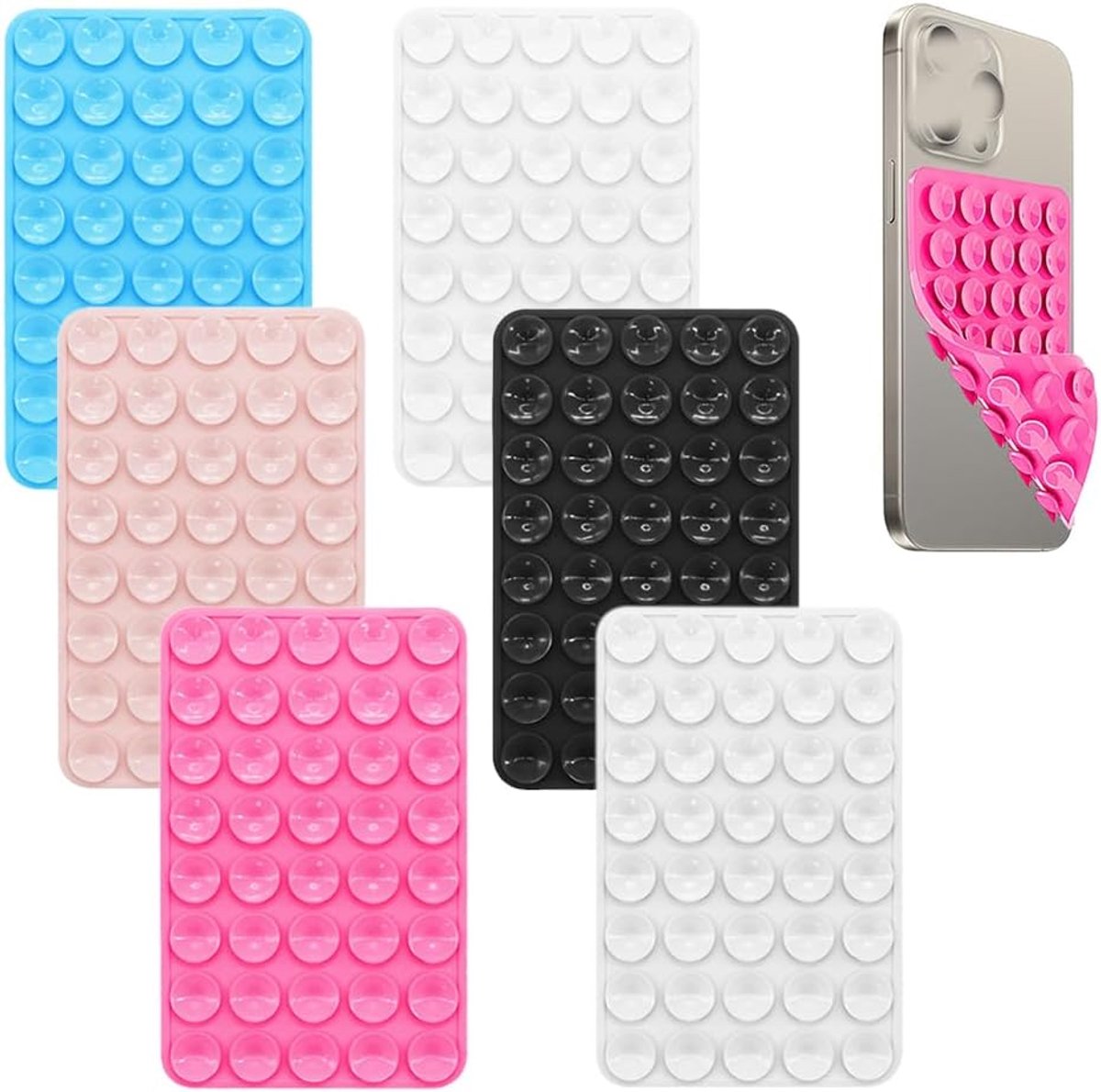 6 stuks zuignaphouders voor mobiele telefoon, zuignappen van antislip siliconen, voor selfies en video's, zuignappen voor alle mobiele telefoonmodellen
