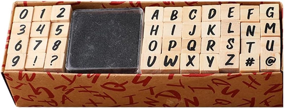 Set van 40 stempels met letters, cijfers en symbolen van het alfabet, met stempelkussen, voor scrapbooking, kunst en knutselen, kaarten (handgeschreven lettertype)
