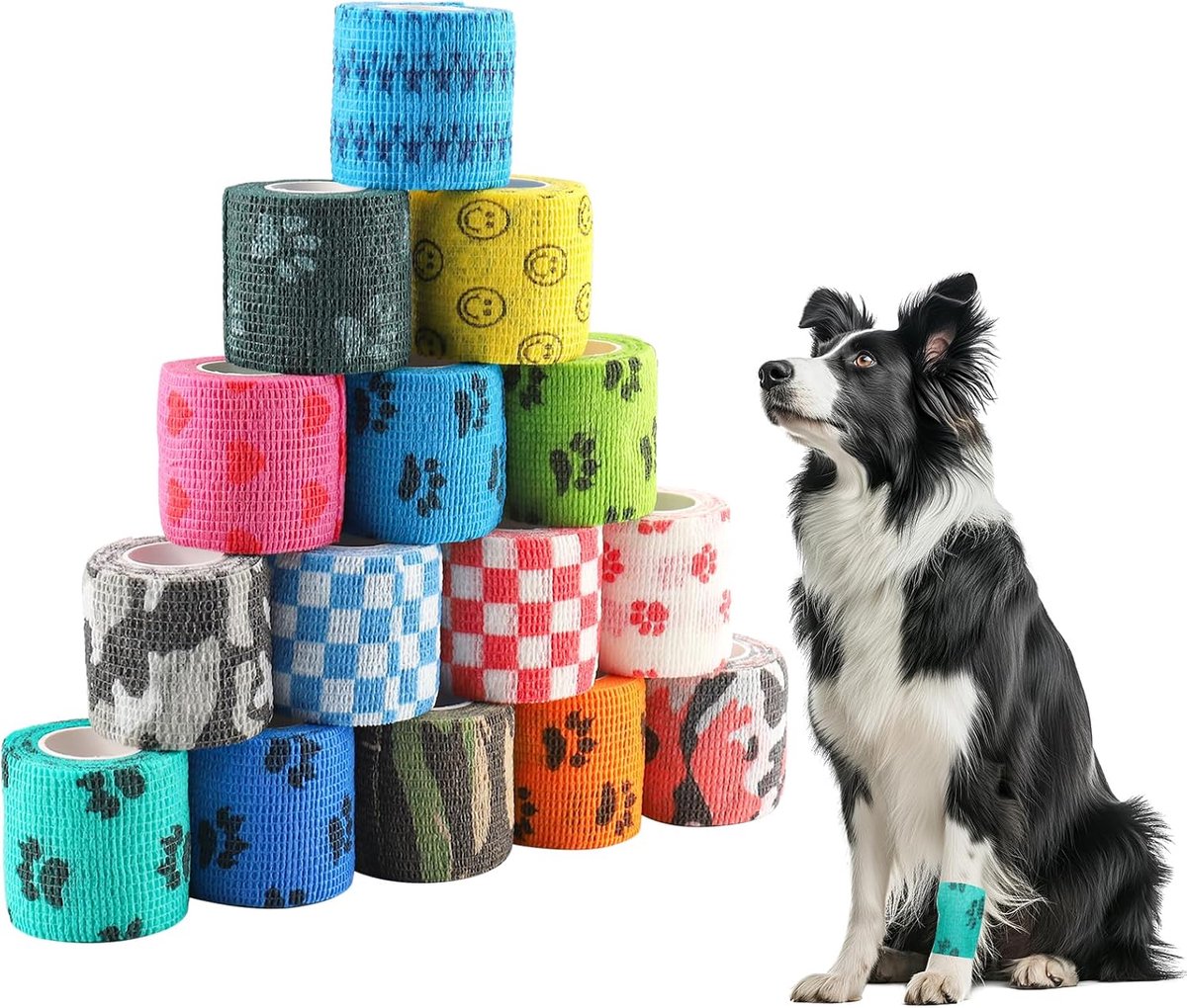 15 rol zelfklevende bandage, zelfhakende bandage hond 5 cm x 4,5 m, zelfhakende zelfklevende kleefverband zelfhakende zelfklevende bandage, huisdier fixeerverband