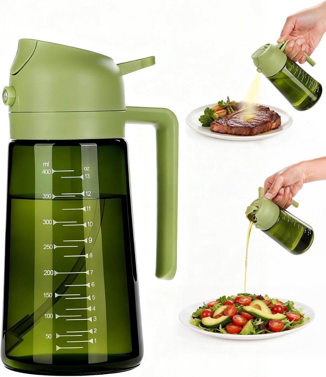 Oliedispenser 470ml, 2-in-1 Dispenser en Spray - Groen
