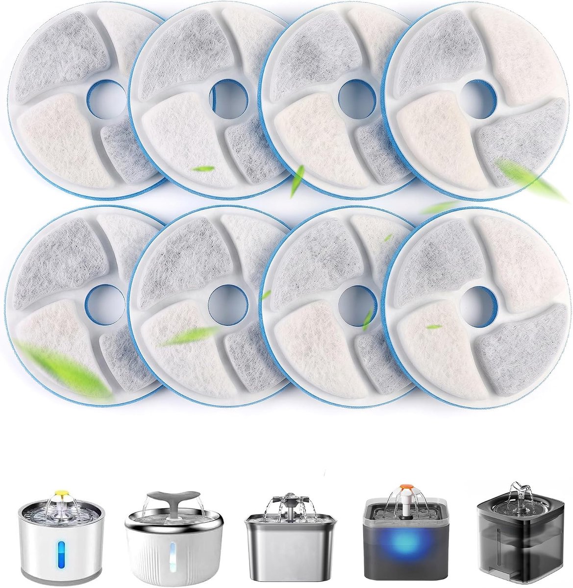 Kattenfontein, drinkfontein filter met kokosnootschaal actieve kool en ionenwisselaarhars, waterfilter zonder vliesstof voor katten, drinkfontein, filter water ontharen, 10,5 x 9 x 11