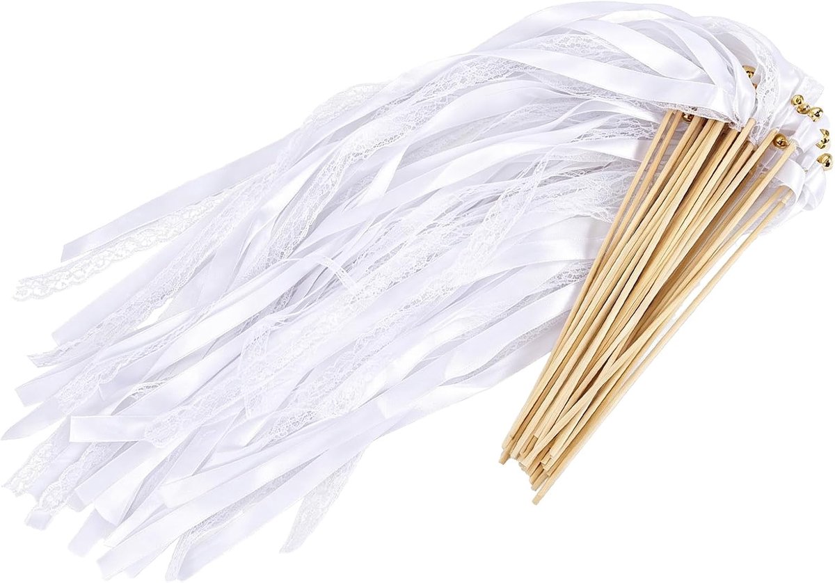 30 stuks bruiloftswanden met bel, toverstaven, bruiloft, luchtslangen met houten stokjes en bruiloftslinten, decoratieve staven voor bruiloften, verjaardagen, feesten en feestdagen