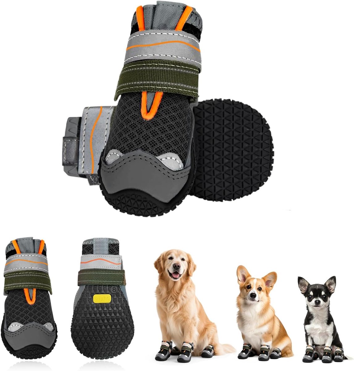 Schoenen, waterdicht, met verstelbare riemen, reflecterend, antislip en wasbaar, voor kleine, middelgrote en grote honden, 6,1 cm