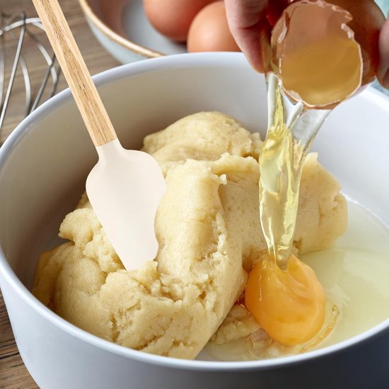 4 stuks deegschrapers, siliconen, spatel met houten handvat, hittebestendig, siliconen spatel, niet plakken, deegschraper, kleine deegspatel, smal, voor koken, mixen, bakken, jam, schilderen — afbeelding 3