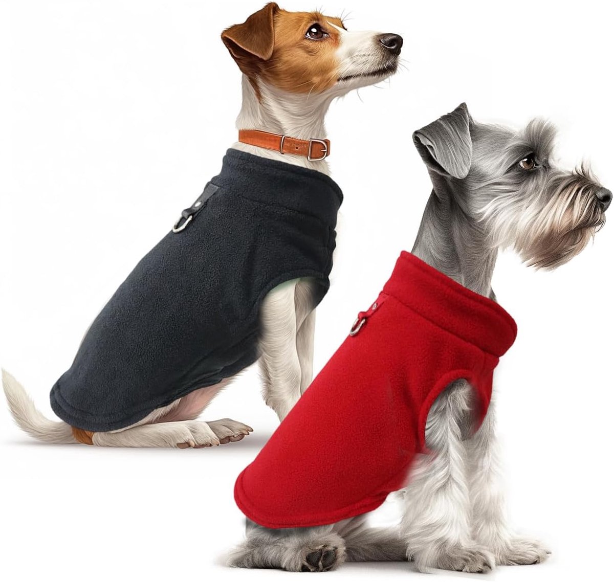Truien, warme en zachte hondentruien, kleine, fleece truien voor kleine katten en honden, winterjas voor kleine honden met riem en D-ring (red+black, XL)