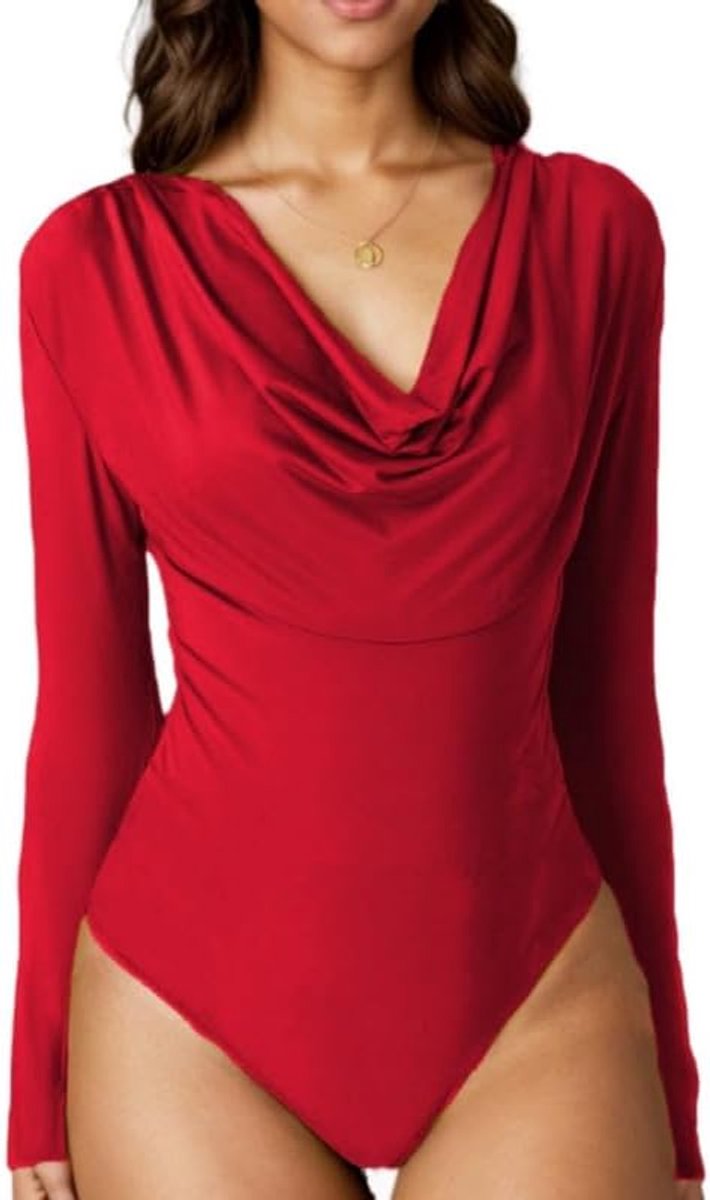 Damesbody met lange mouwen, elegant, cowl hals, bodysuit, sexy, nauwsluitend, tanga, party, slim fit, overhemden, elastisch, shapewear, jumpsuit, zachte blouse, effen