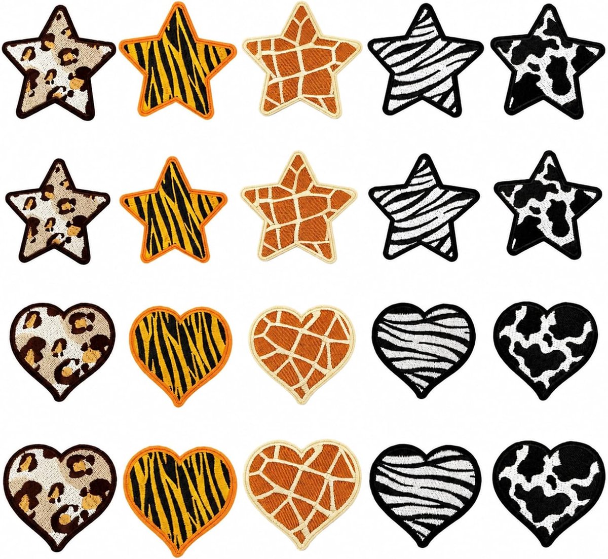 20 stuks luipaardpatroon strijkpatches in hart- en stervorm, motiefpleisters om op te strijken voor kinderkleding, volwassenenmode en DIY-knutselwerken