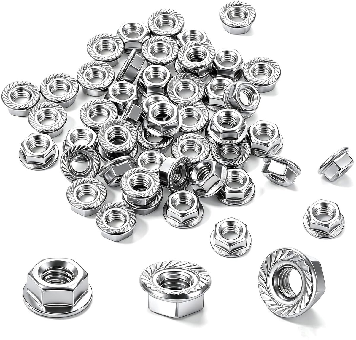 Flensmoeren, M6-1,0 mm zeshoekige flensmoeren