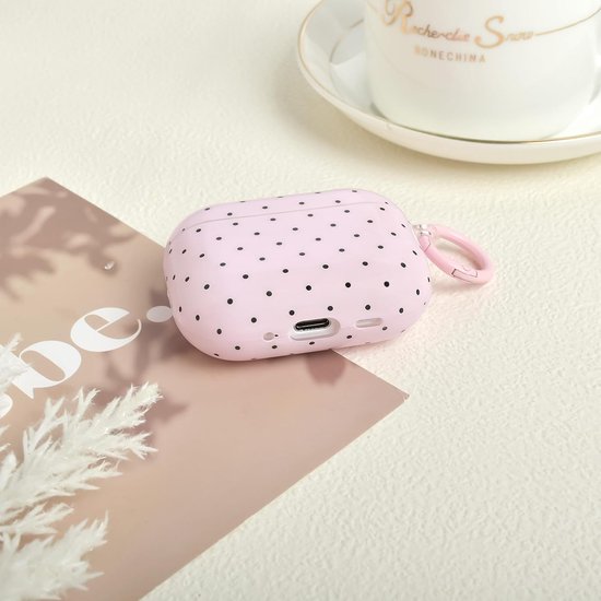 Hoesje voor AirPods Pro 3 met reinigingsset, schattig polkadot-patroon, esthetisch ontwerp voor meisjes en vrouwen, sleutelhanger, schokbestendige hoes voor Airpods Pro 3e generatie - roze — afbeelding 3