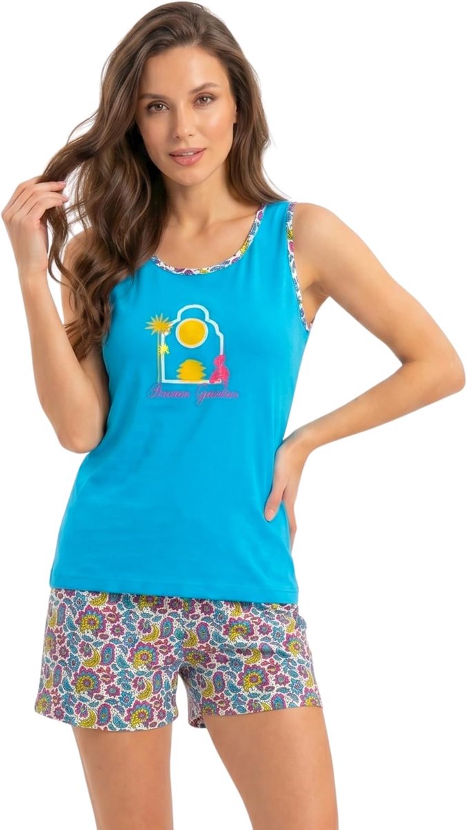 O-day Vanuè 2-delige set van tanktop en shorts, korte pyjama voor dames, 100% katoen, lichte zomerpyjama