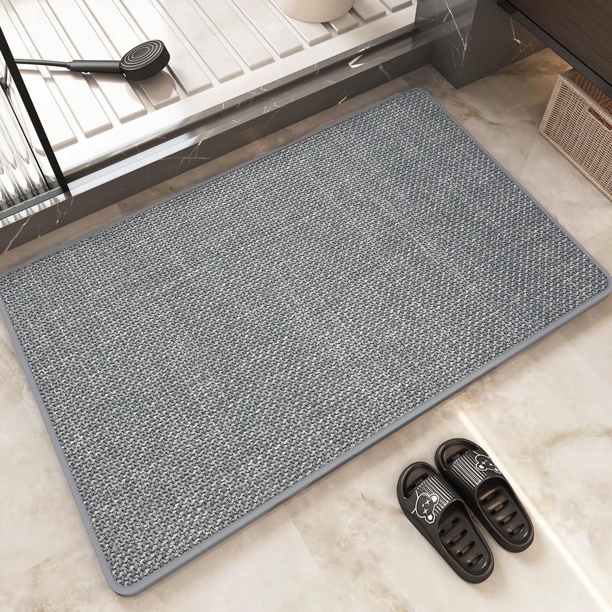 Badmat, 50 x 80 cm, antislip, superabsorberende badmat voor badkamervloer, comfortabel, sneldrogend, past onder deur, douche, wastafel, lichtgrijs