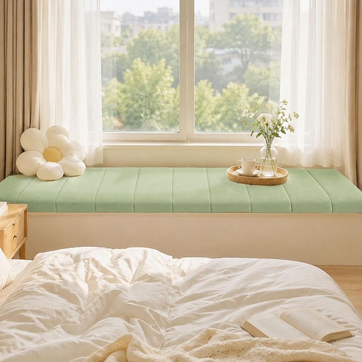 Zitkussen 120x40cm met Geheugenfoam, Verwijderbare Hoes en Antislip Onderkant - Ideaal voor Binnen en Buiten, Tuinbank Kussen, Comfortabele Zitoplossing (Groen)