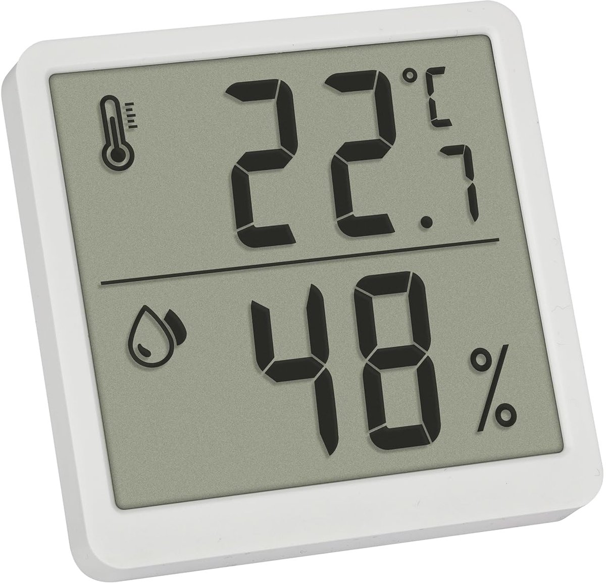 Digitale thermo-hygrometer voor binnen, meet temperatuur en luchtvochtigheid, met magneet en standaard, wit