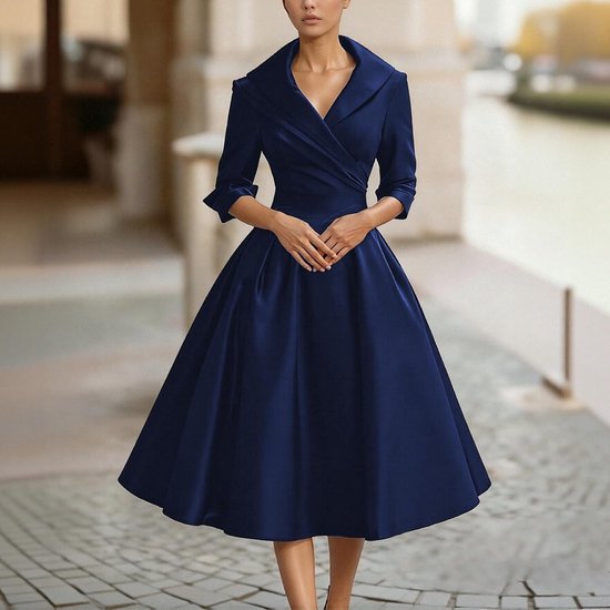 Damesjurk, cocktailjurk, ceremonie, elegant, grote maat, herfst, winter, lange mouwen, avond, bruiloft, ceremonie, chique, midi-jurk, A40 — afbeelding 4