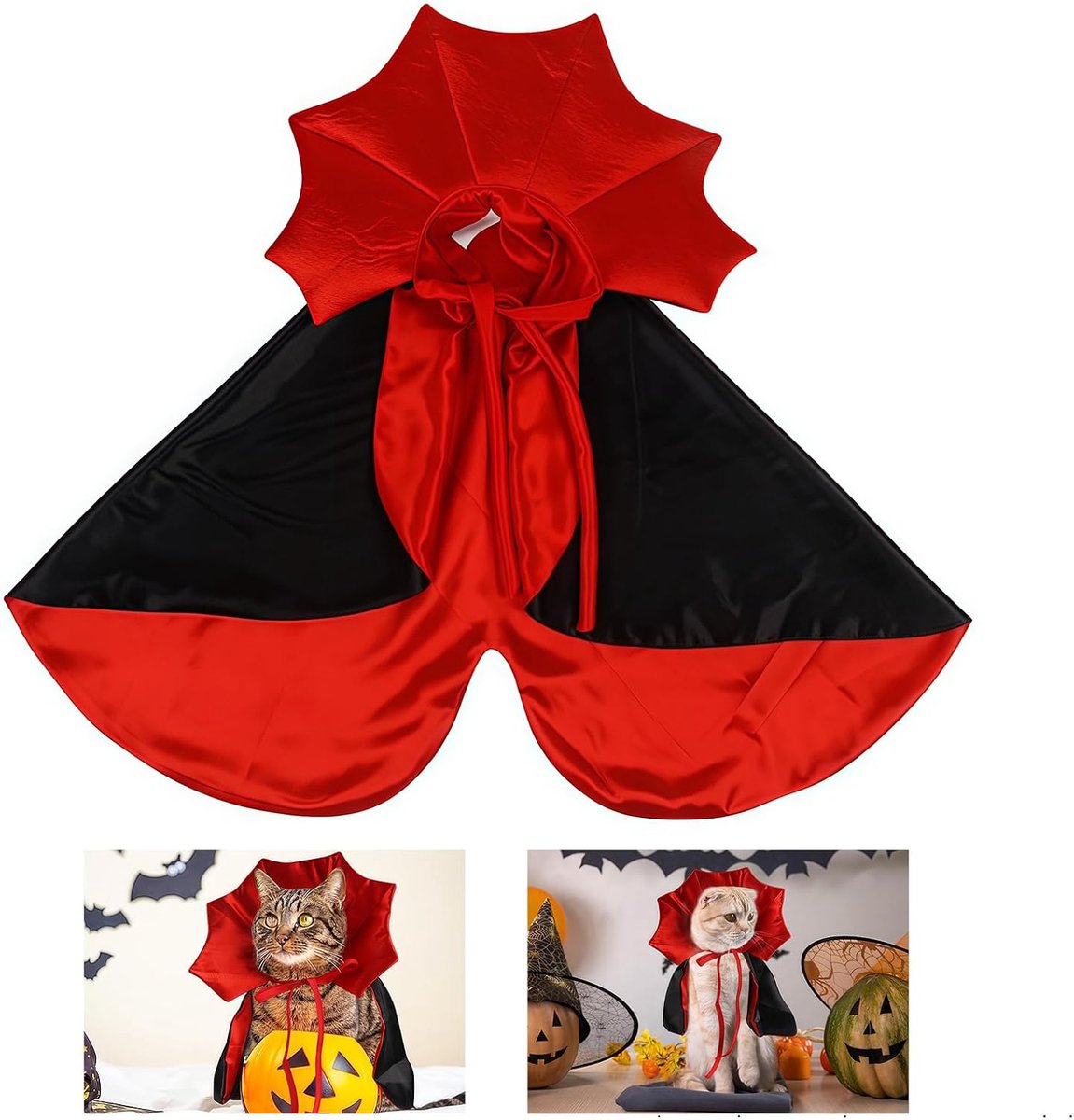 1 stuk vampiercape voor katten, Halloween-kostuum, kat, vampieroutfit, hond, kat, grappig accessoire voor kostuumfeest, carnaval, cosplay, eenheidsmaat, ideaal voor themafeest