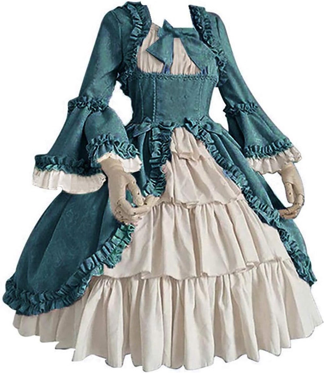 Cosplay kostuum dames middeleeuwse jurk anime carnaval Halloween gothic victoriaans LARP fantasy gewaad retro veters kant set A101