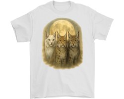Lynx Shirt – Drie Lynxen Onder de Volle Maan – Natuur Outfit – Unisex T-Shirt voor Dames & Heren – Cadeau voor Dierenliefhebbers