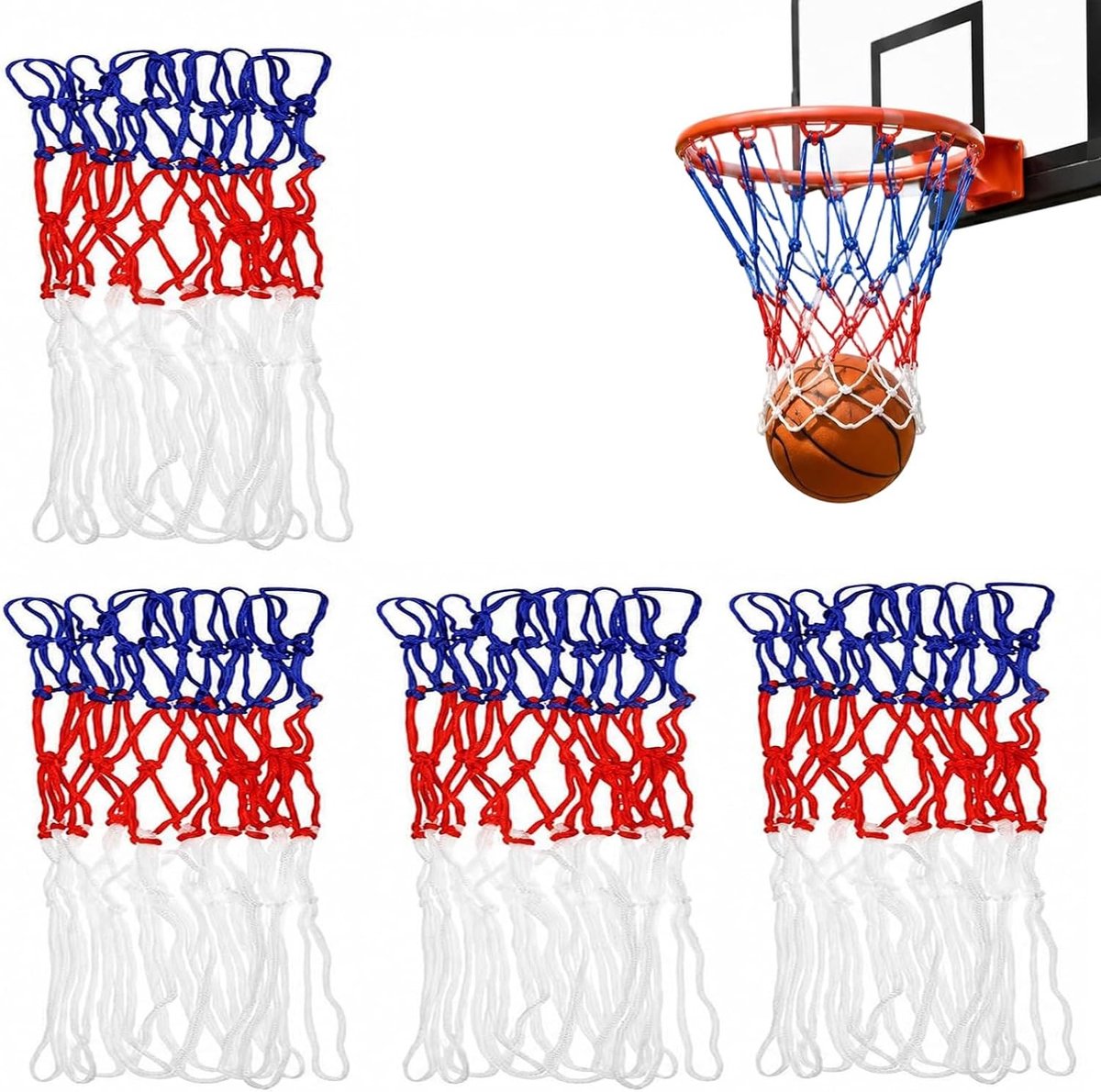 Set van 4 Weerbestendige Basketball Netten met 12 Lussen, 52 cm - Geschikt voor Binnen en Buiten, Eenvoudig te Monteren