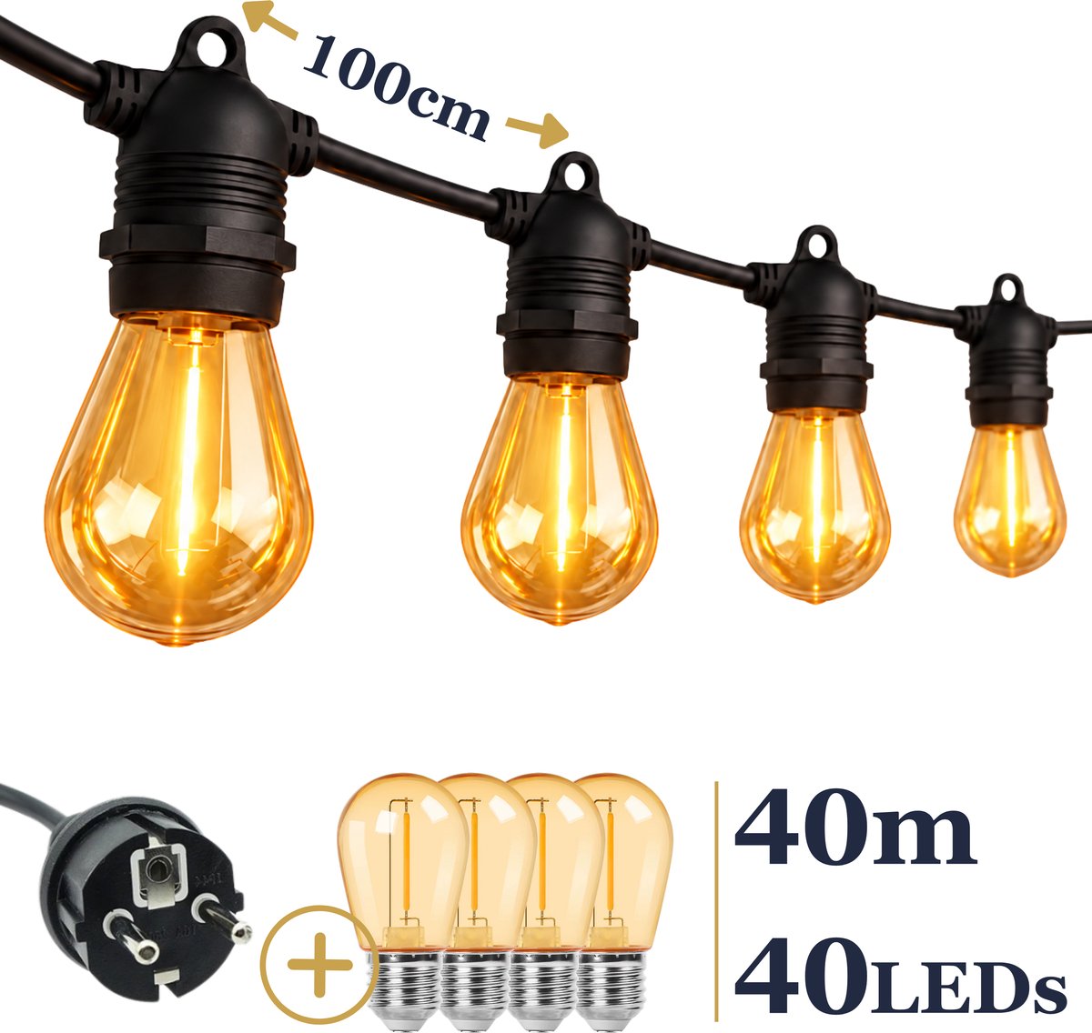 Odaily S14 Amber Lichtsnoer 40m - 40 LEDs - IP65 Waterdicht - Extra Warm Wit Licht - Premium Kwaliteit