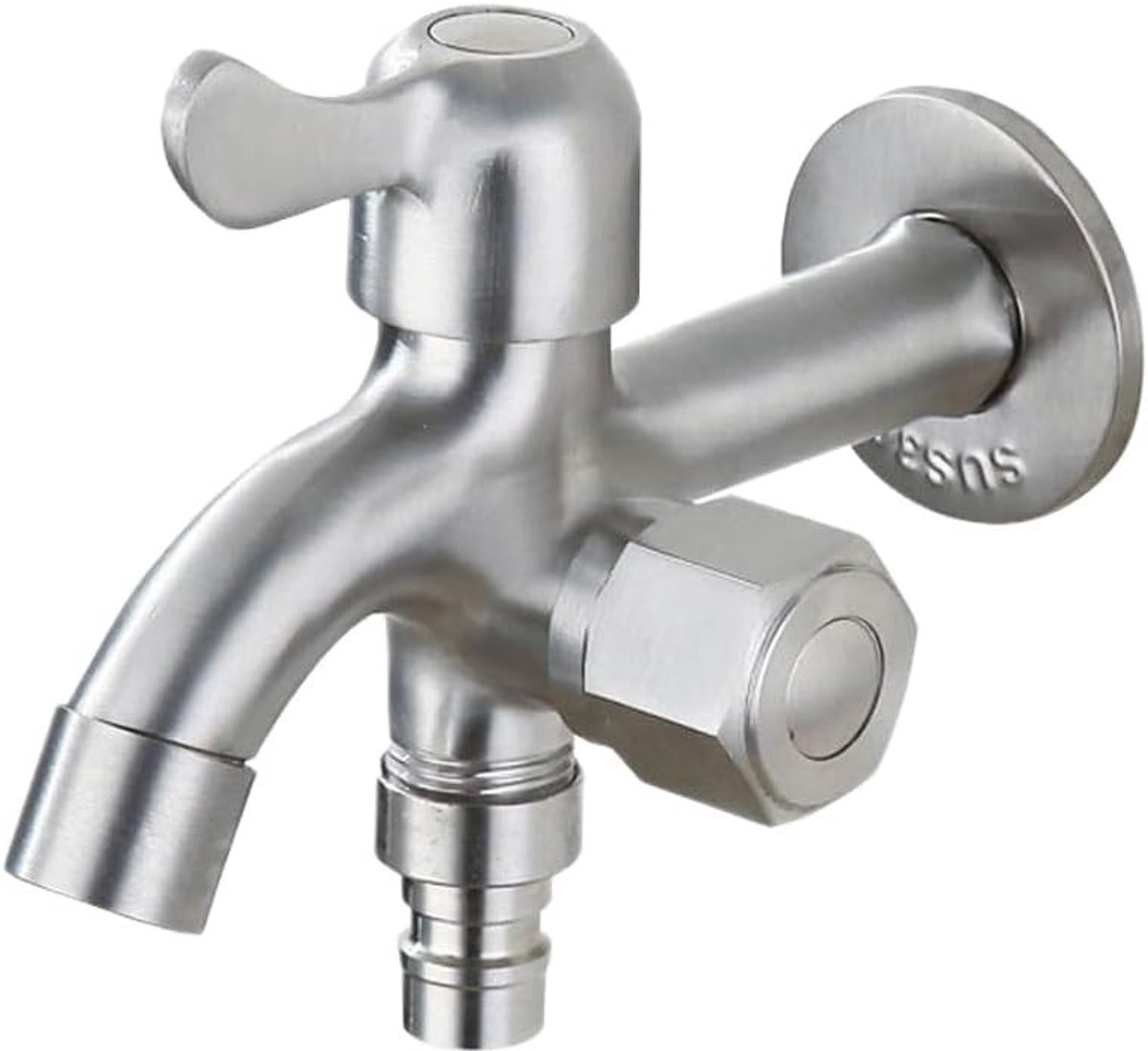 Buitenkranen met Dubbele Spuit en Dubbele Ventiel voor Tuin, Garage en Wasruimte - RVS 1/2 Inch