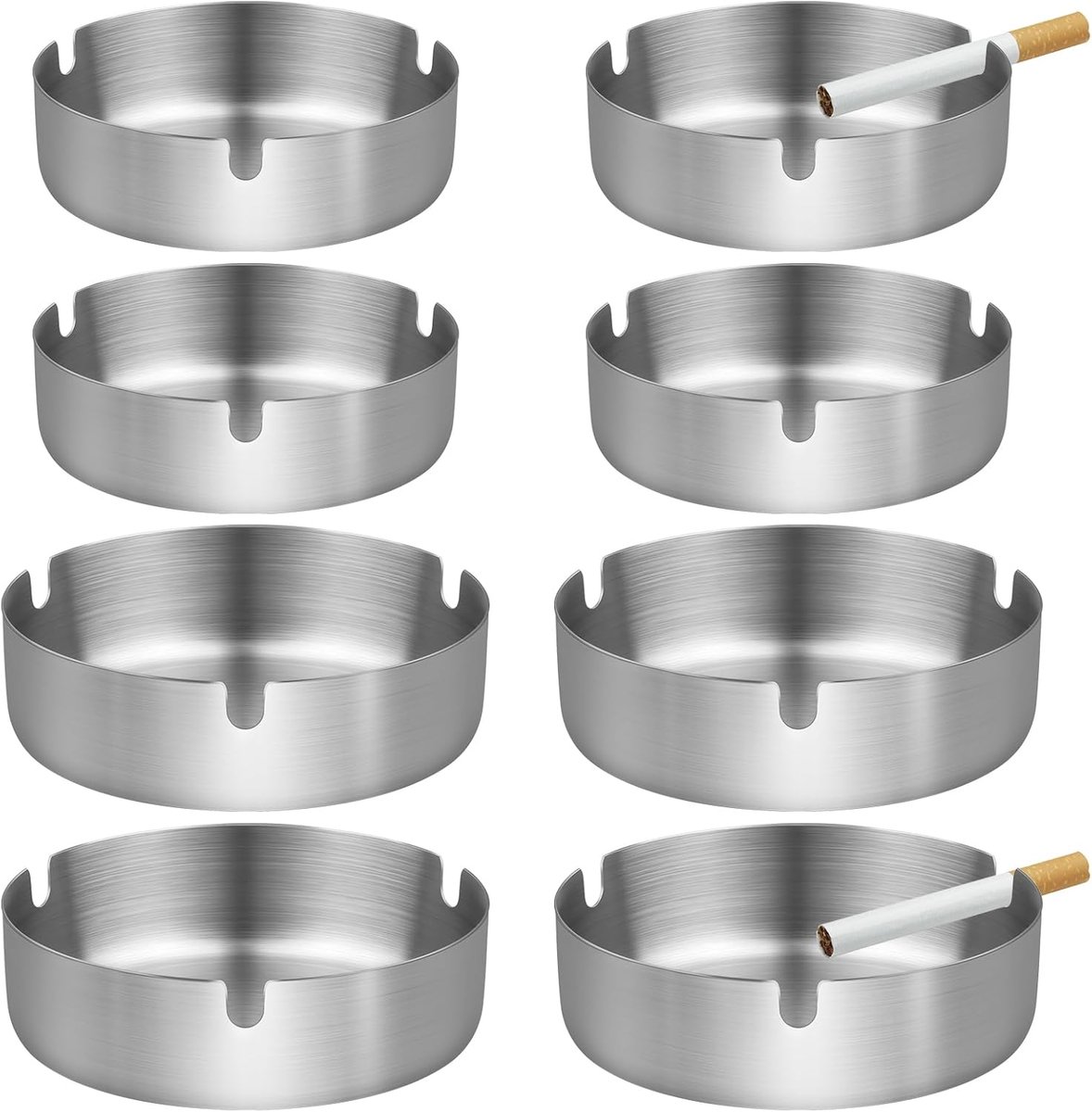 8 stuks roestvrijstalen asbak, ronde asbak roestvrij staal, diameter 8/10 cm, tafelasbak van metaal, draagbare metalen asbakset voor binnen en buiten, thuis en op kantoor