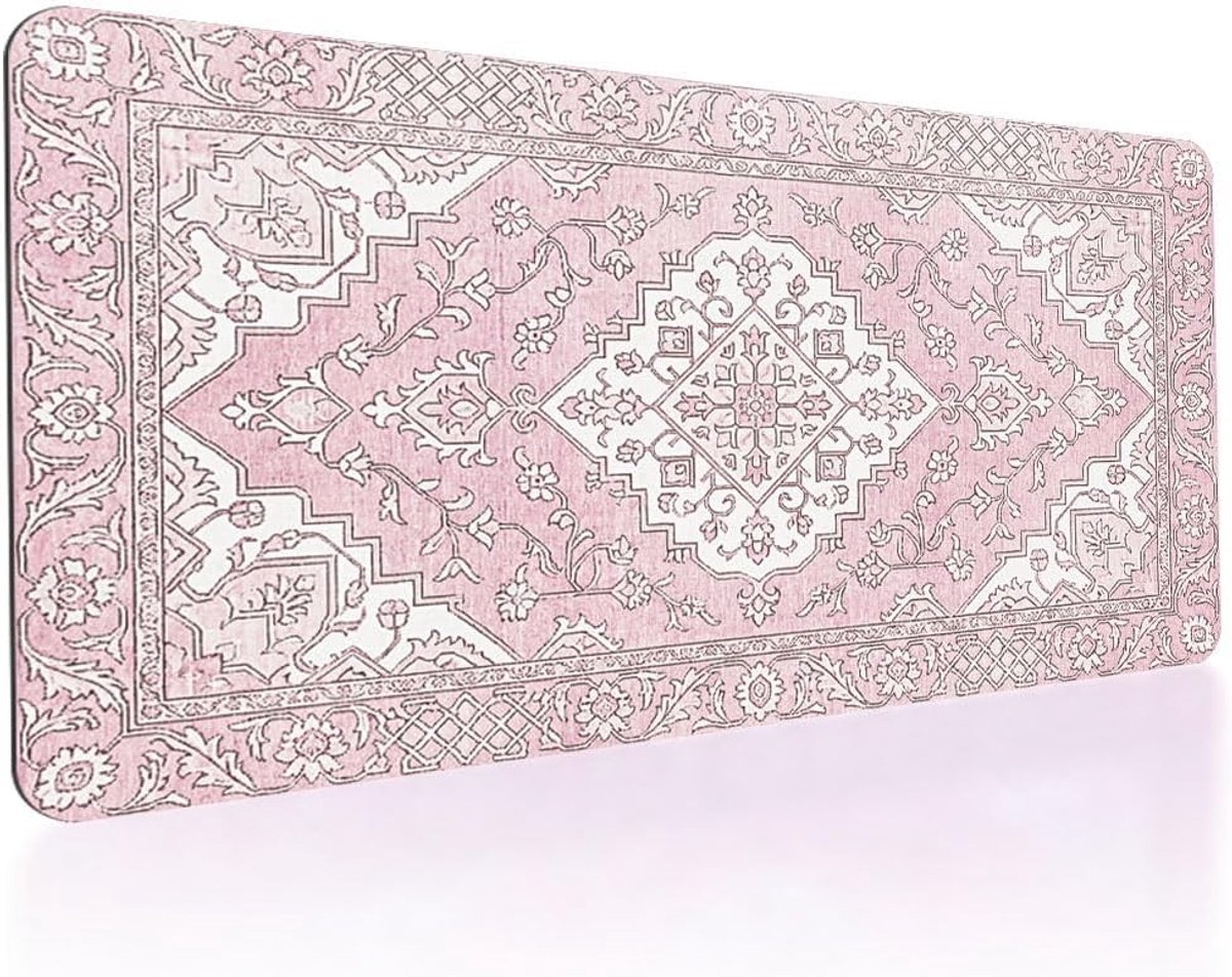 Grote Gaming Muismat met Antislip Ondergrond, Roze Bureau Pad voor Toetsenbord en Muis, Geometrisch Vintage Ontwerp, 800 x 400 mm
