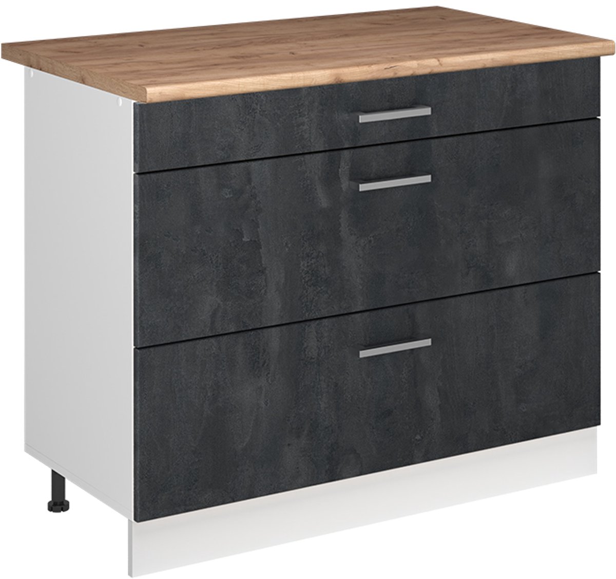 Vicco Keukenonderkast R-Line, Zwart beton/Wit, 100 cm goudkleurig eiken werkblad