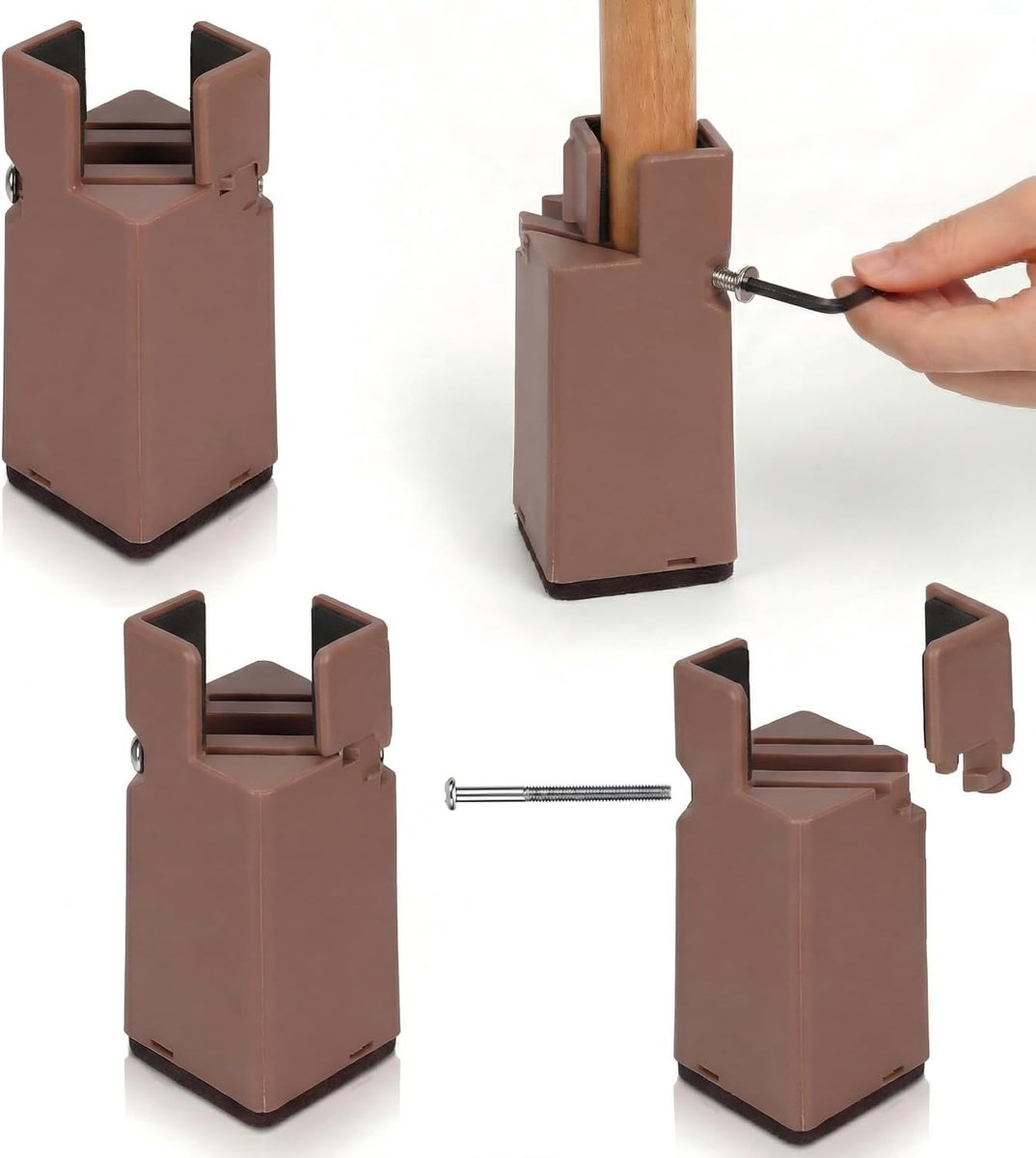 5 cm/10 cm hoogte, 4 stuks bedverhoging voor meubelpoten tot 50 mm, ondersteunt 5000 lb, meubelverhoging voor bed, tafel, stoel (bruin, 10 cm hoogte, voor meubelpoten 2,2-4,2 cm
