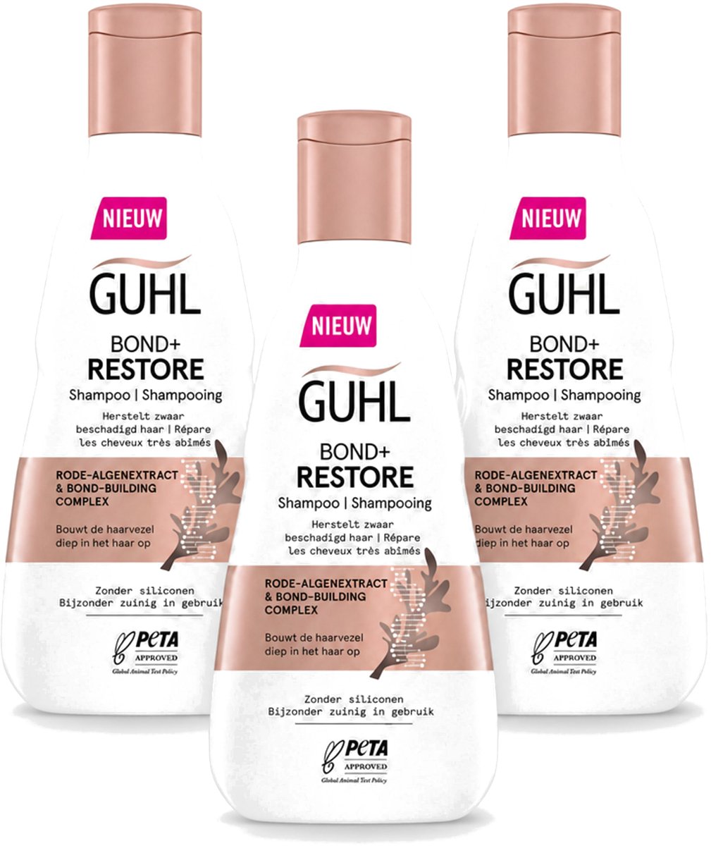 3 x Guhl - Shampoo - Bond+ Restore - 250 ml - Voordeelverpakking - 3 stuks