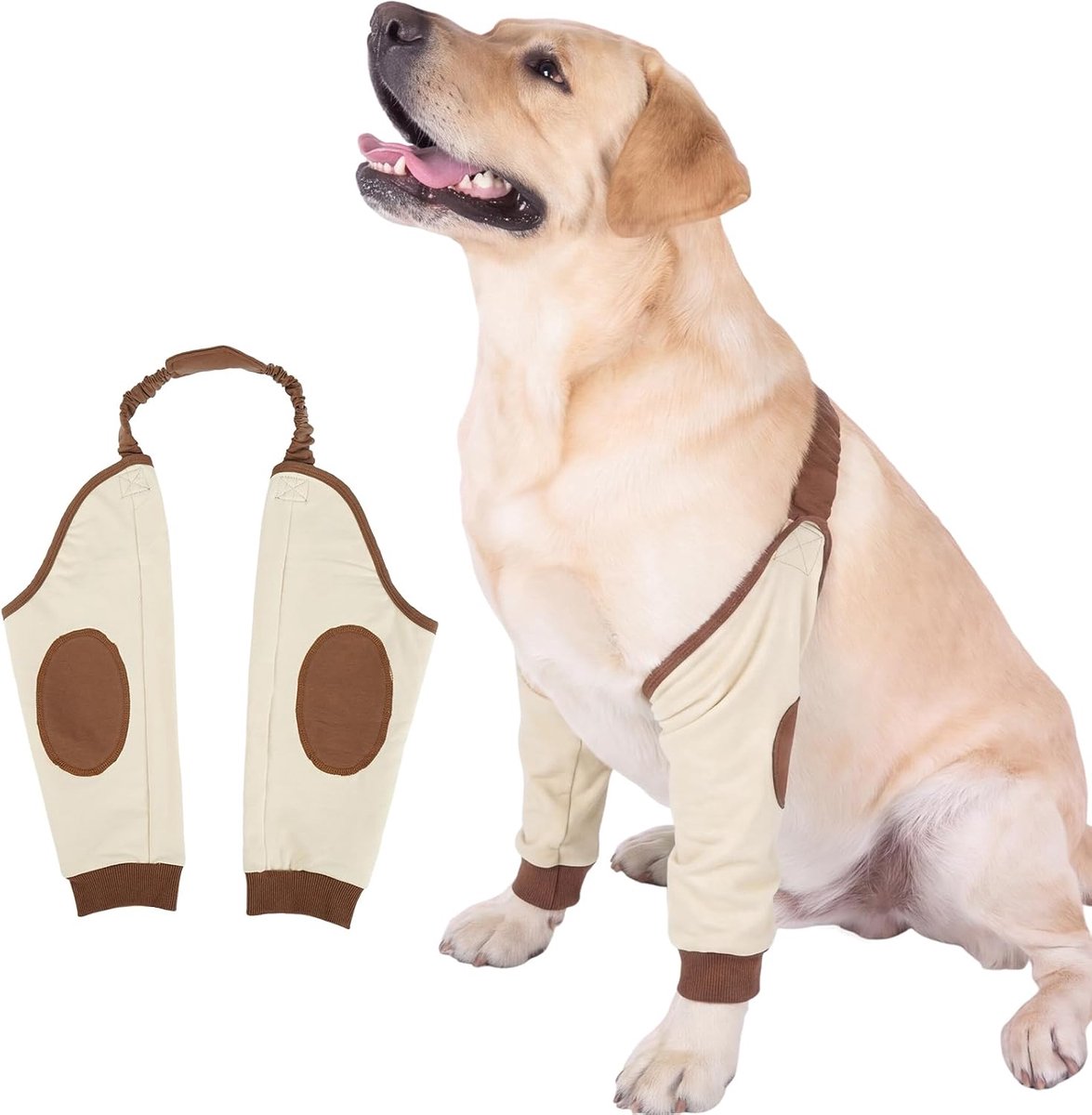 Hondenelleboogbeschermer voor grote honden, zwaar belastbare voorbeensteunbeugel, verstelbare schouderriem, dikke gewatteerde elleboogwondbeschermer voor herstel bruin, 2XL