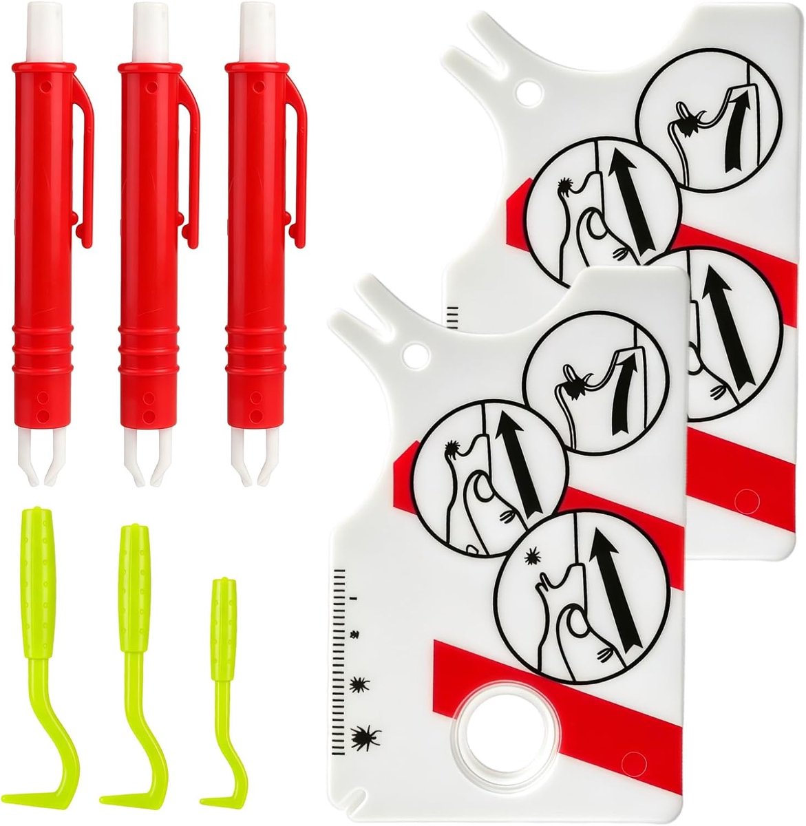 Set van 8 tekenklemmen met vergrootglas, tekenkaart, haken tegen