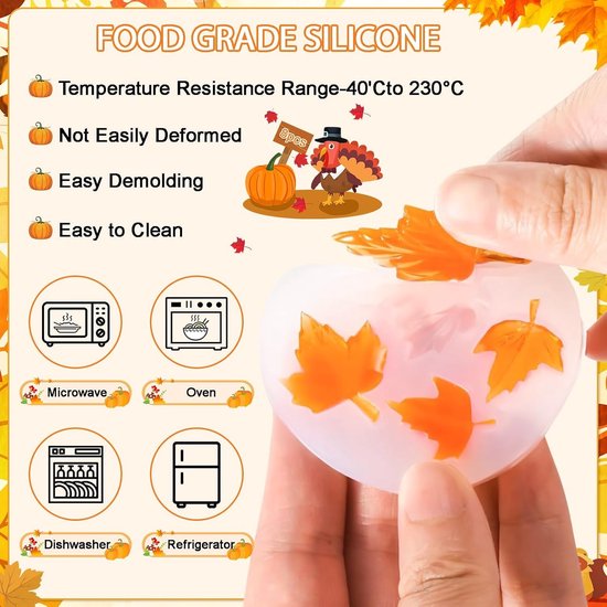 8 stuks siliconen vormen gietvormen herfst: 3D pompoen epoxy mal — afbeelding 2