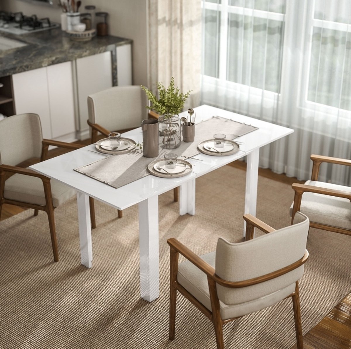 STILVORA Uitschuifbare Eettafel Wit Hoogglans MDF Rechthoekig voor 4 tot 6 Personen voor Keuken en Eetkamer 120 tot 160 bij 80 bij 78 cm