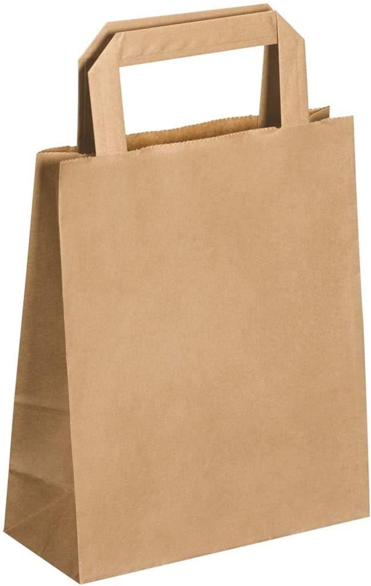 25 kleine kraftpapieren zakken, natuurbruin met handvat, 6 liter, L 22 x H 28 cm, vouwbalg 10: papier 70 g, onbedrukte papieren zakken van papier, ideaal voor handel, verpakking, transport.