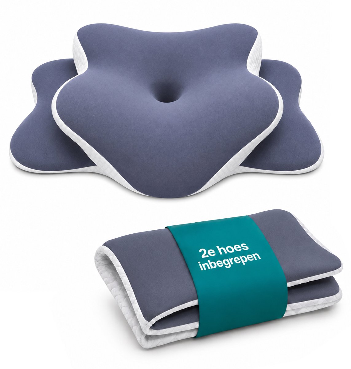 ADSafety Hoofdkussen - Incl. Extra Hoes - Vlinderkussen - Hoofdkussen Nekklachten - Ergonomisch Kussen - Nekkussen Memory Foam - Traagschuim Slaapkussen - Blauwgrijs