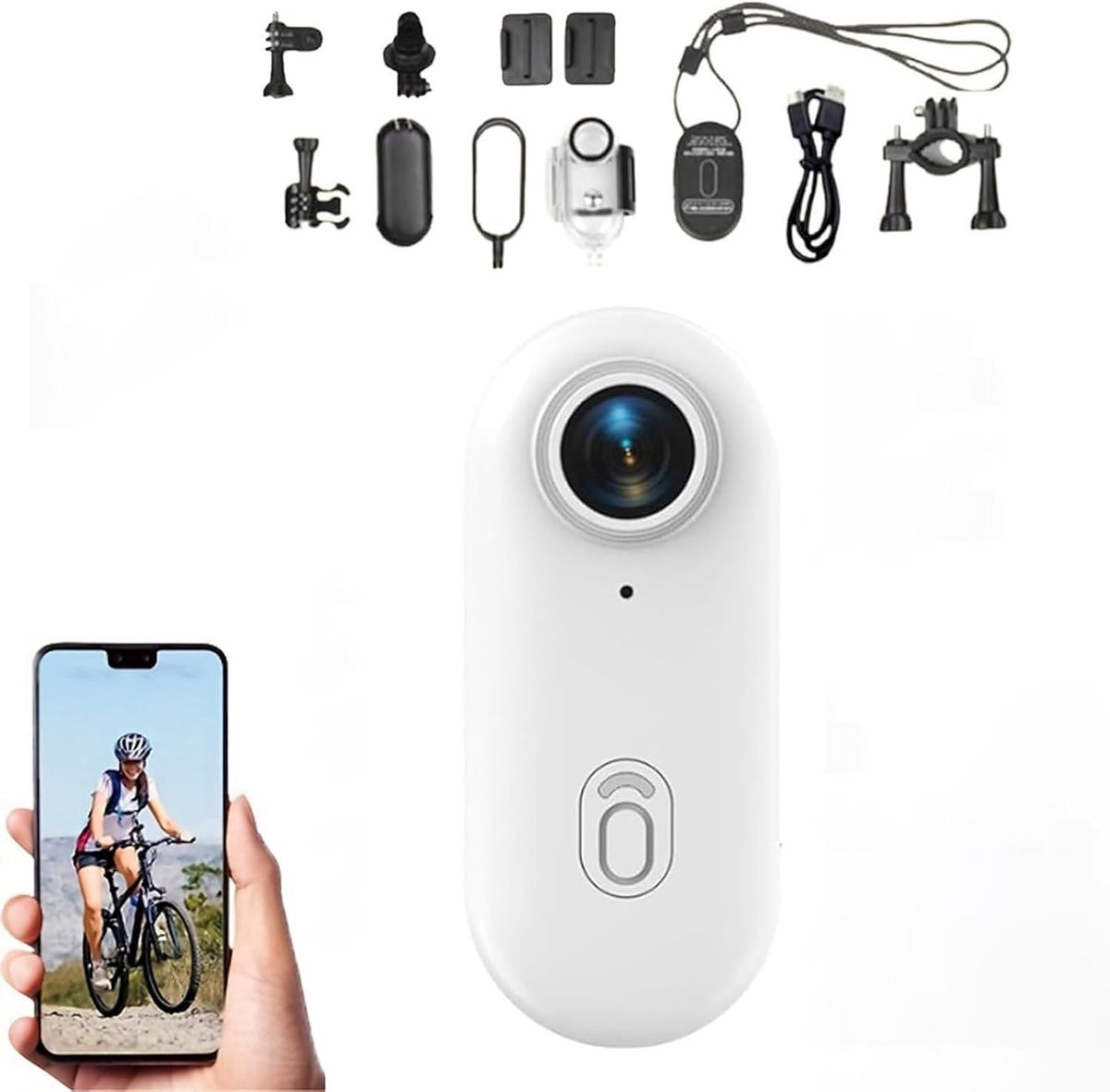 Draagbare camera - klein formaat, 4K minicamera met 360° rotatieveerclip, overal te monteren, kleine bodycamera's met veerclip, helmcamera voor fietsen en motorfietsen (wit - 4K, 32G-kaart)