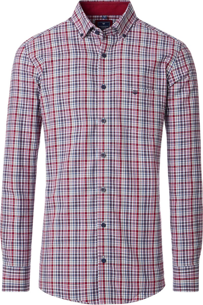 Redmond modern fit overhemd - twill - rood - wit - blauw - grijs geruit