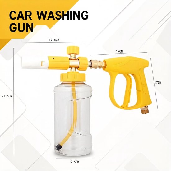 Schuimpistool voor autowas, 22 mm/14 mm opzetstuk, perslucht schuimlans voor hogedrukreiniger, universeel schuimkanon met 1 liter tank voor dicht schuim, professionele reiniging van auto's en — afbeelding 4