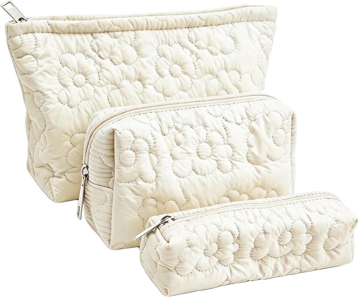 make-uptas met ritssluiting, 3 stuks, draagbare toilettas, make-uptas, 3 maten, multifunctionele make-uptas voor dames, wit, 1 stuks