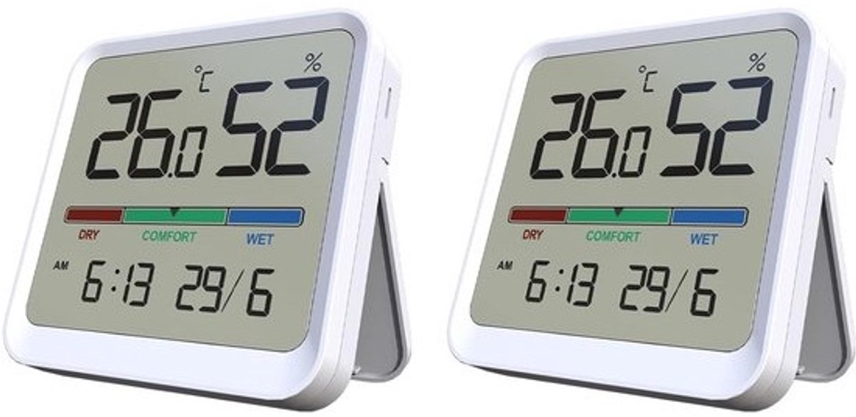Hygrometer en Thermometer voor Binnen - Nauwkeurige Temperatuur en Luchtvochtigheid Met Datum en Tijdweergave
