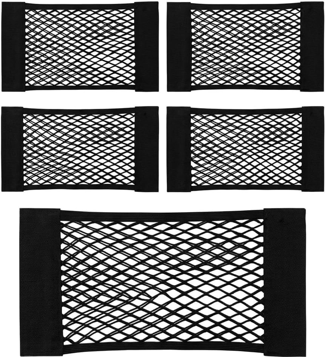 5 stuks kofferbaknet elastisch nettas auto, bagagenet 40 x 25 cm, rand houdt lasten vast, kofferbakorganizer van nylon, opbergnet met fleece oppervlakken voor kofferbak en interieur, universeel